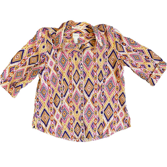 Chicos Shirt Womens Size Medium 100% Linen Coastal Casual Multicolor Button Up - Picture 2 of 13